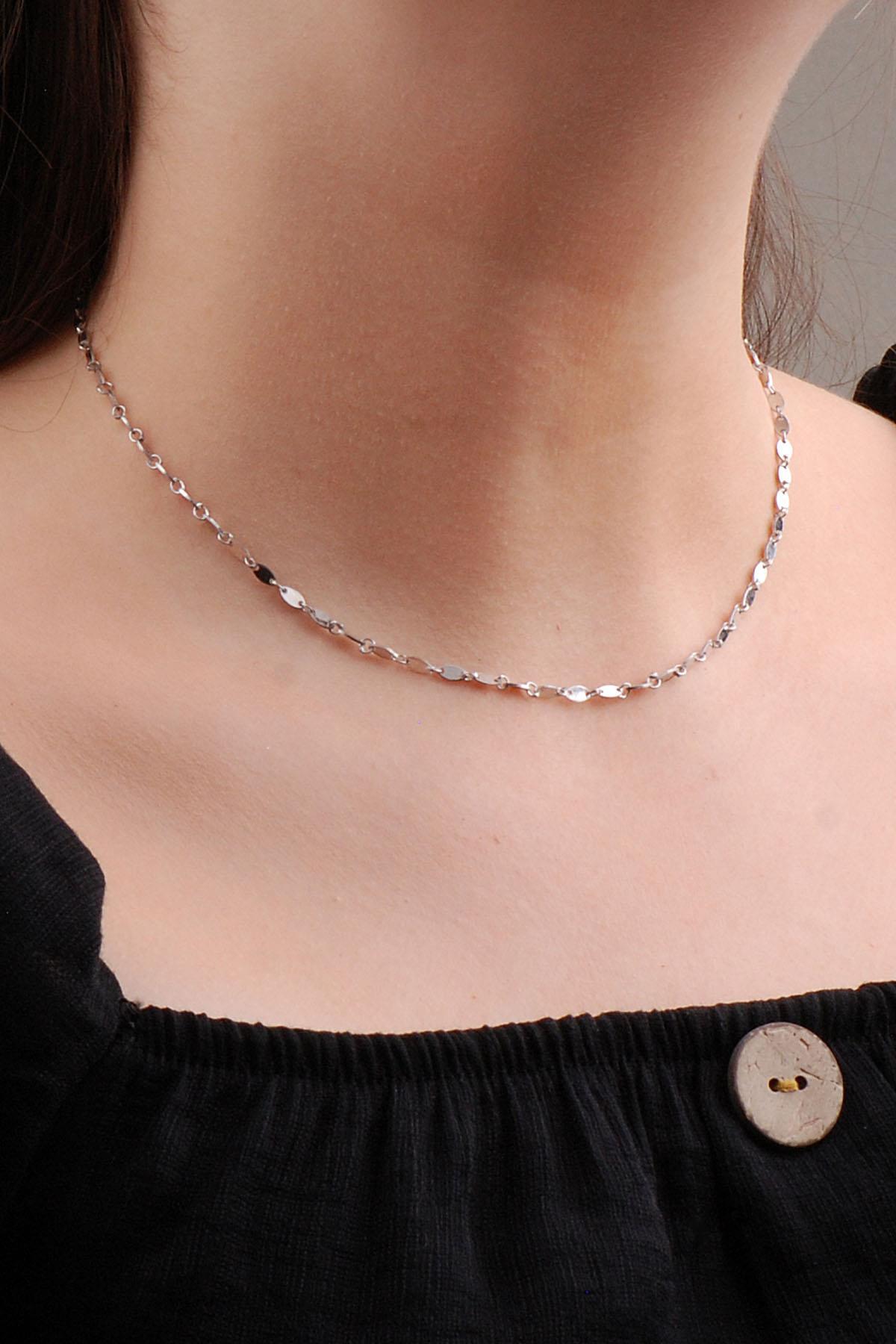 Sümer Telkari Çiçek Beyaz Kararmayan Choker Zincir Kadın Gümüş Kolye 43 cm