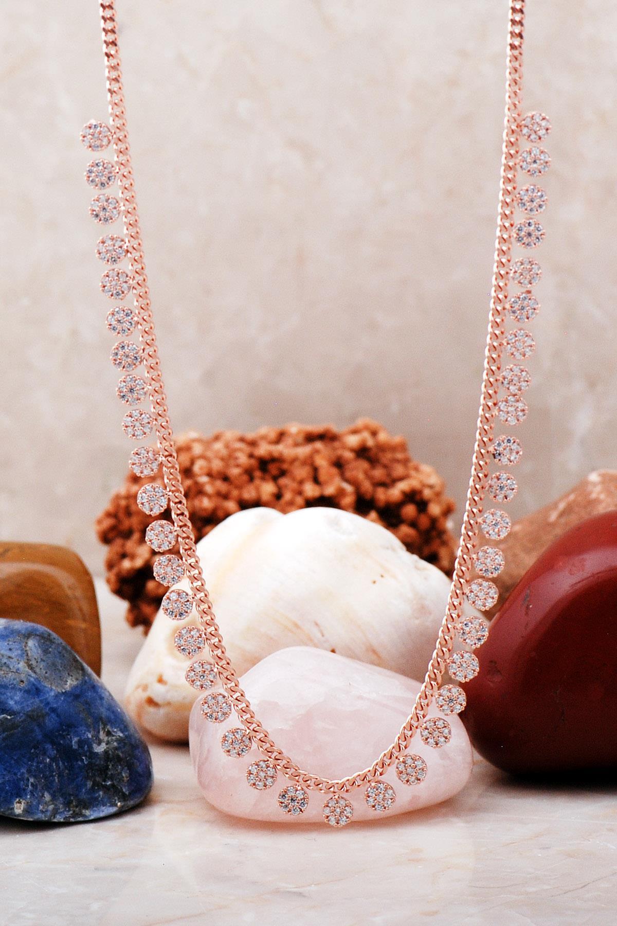 Sümer Telkari Beyaz Zirkon Taşlı Kararmayan Choker Yassı Zincir Kadın Gümüş Kolye 48 cm