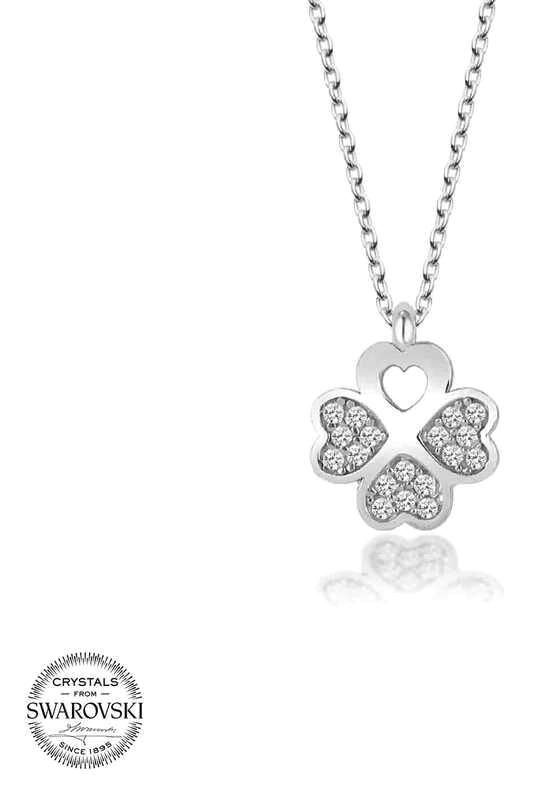 Supertrend Beyaz Swarovski Taşlı 925 Ayar Kararmayan Yonca Zincir Kadın Gümüş Kolye 50 cm