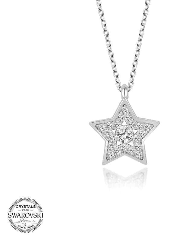 Supertrend Beyaz Swarovski Taşlı 925 Ayar Kararmayan Yıldız Zincir Kadın Gümüş Kolye 50 cm