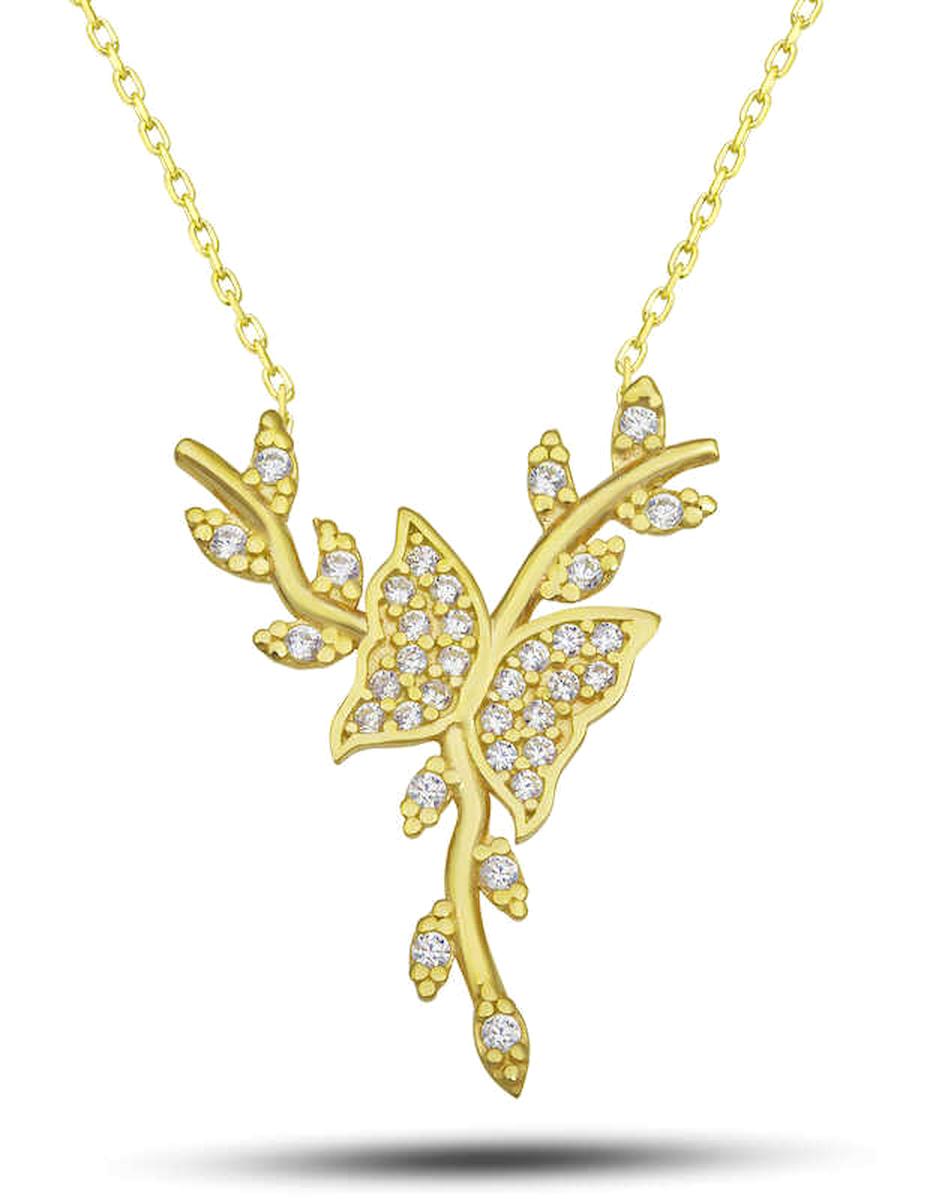 Aya Diamond Mücevherat Çerçeve Beyaz Zirkon Kararmayan Düz Zincir Kadın Gümüş Kolye 45 cm