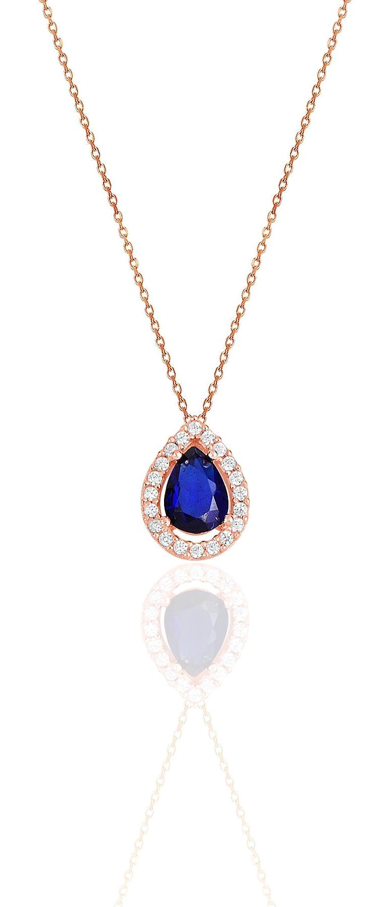 Söğütlü Silver Mavi Safir Zirkon Taşlı 925 Ayar Kararmayan Damla Forse Zincir Kadın Gümüş Kolye 45 cm