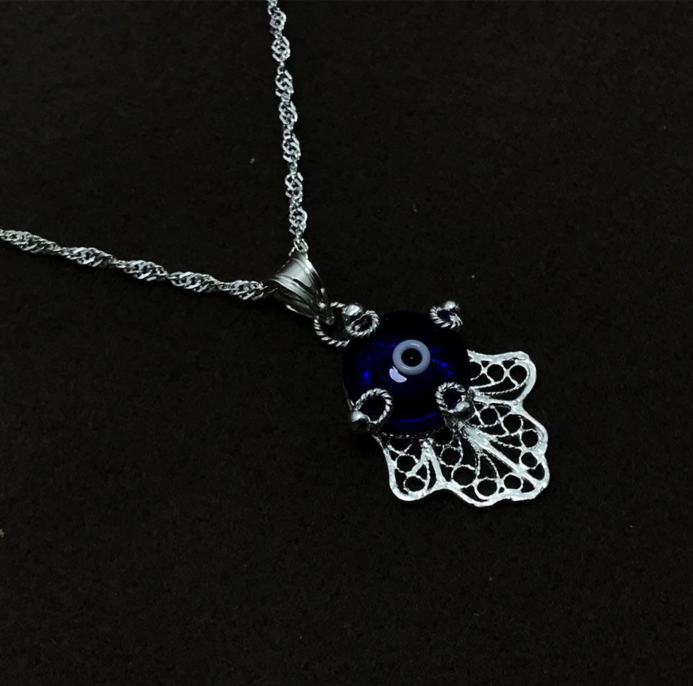 Midyat Nurtaş Gümüş Mavi Zirkon Çiçek Halka Zincir Kadın Gümüş Kolye 45 cm