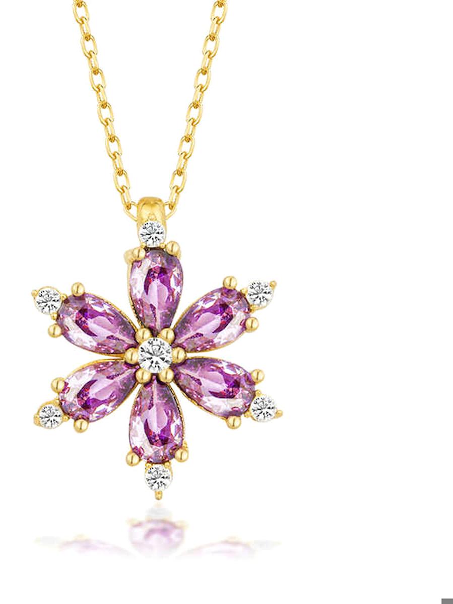 Aya Diamond Mücevherat Kelebek Lila Zirkon Kararmayan Düz Zincir Kadın Gümüş Kolye 45 cm