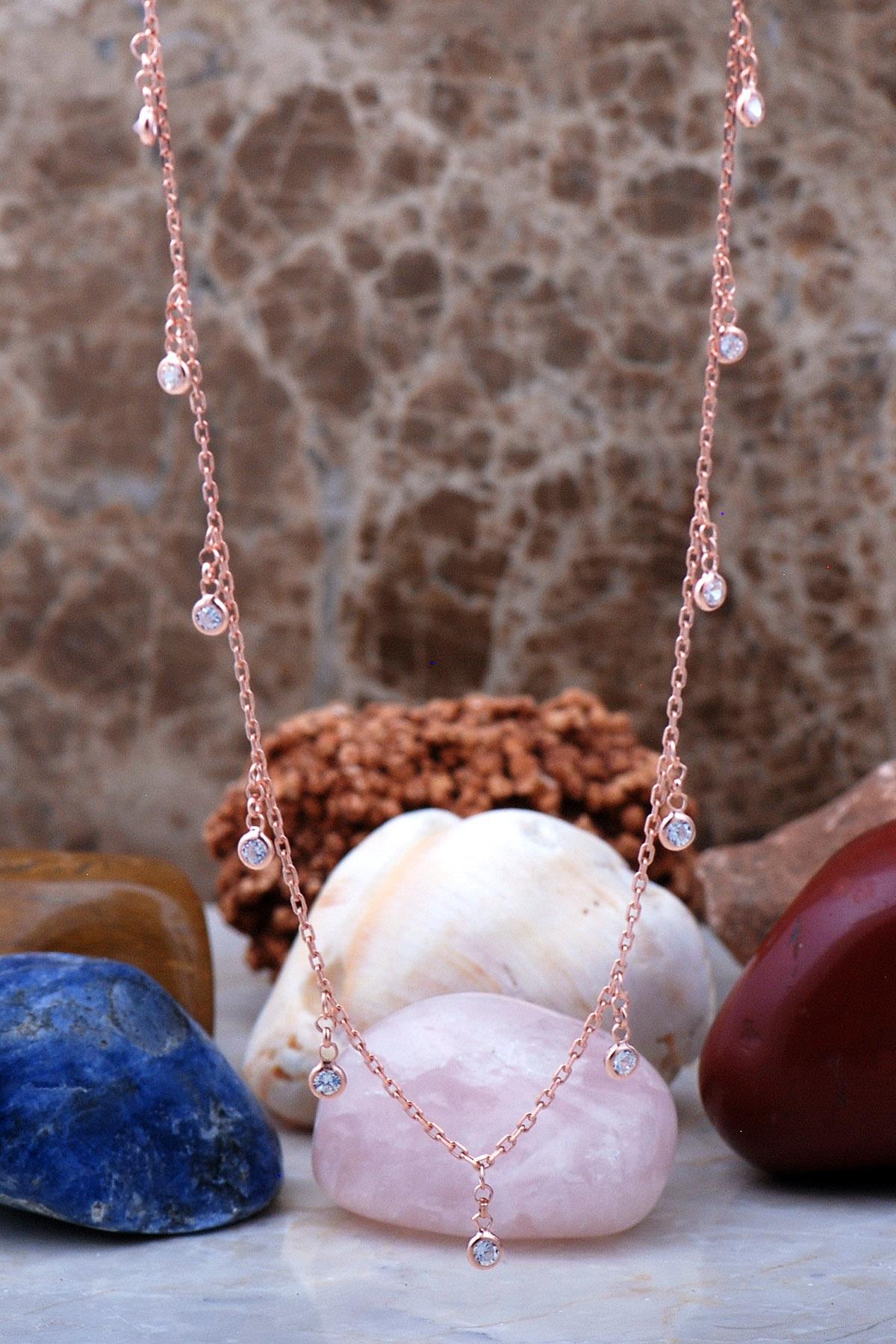 Sümer Telkari Kartanesi Beyaz Zirkon Taşlı Kararmayan Choker Düz Zincir Kadın Gümüş Kolye 47 cm