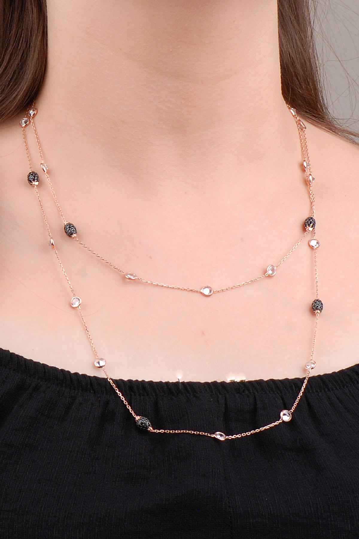 Sümer Telkari Kalp Beyaz Siyah Safir Zirkon Taşlı Kararmayan Düz Zincir Kadın Gümüş Kolye 110 cm