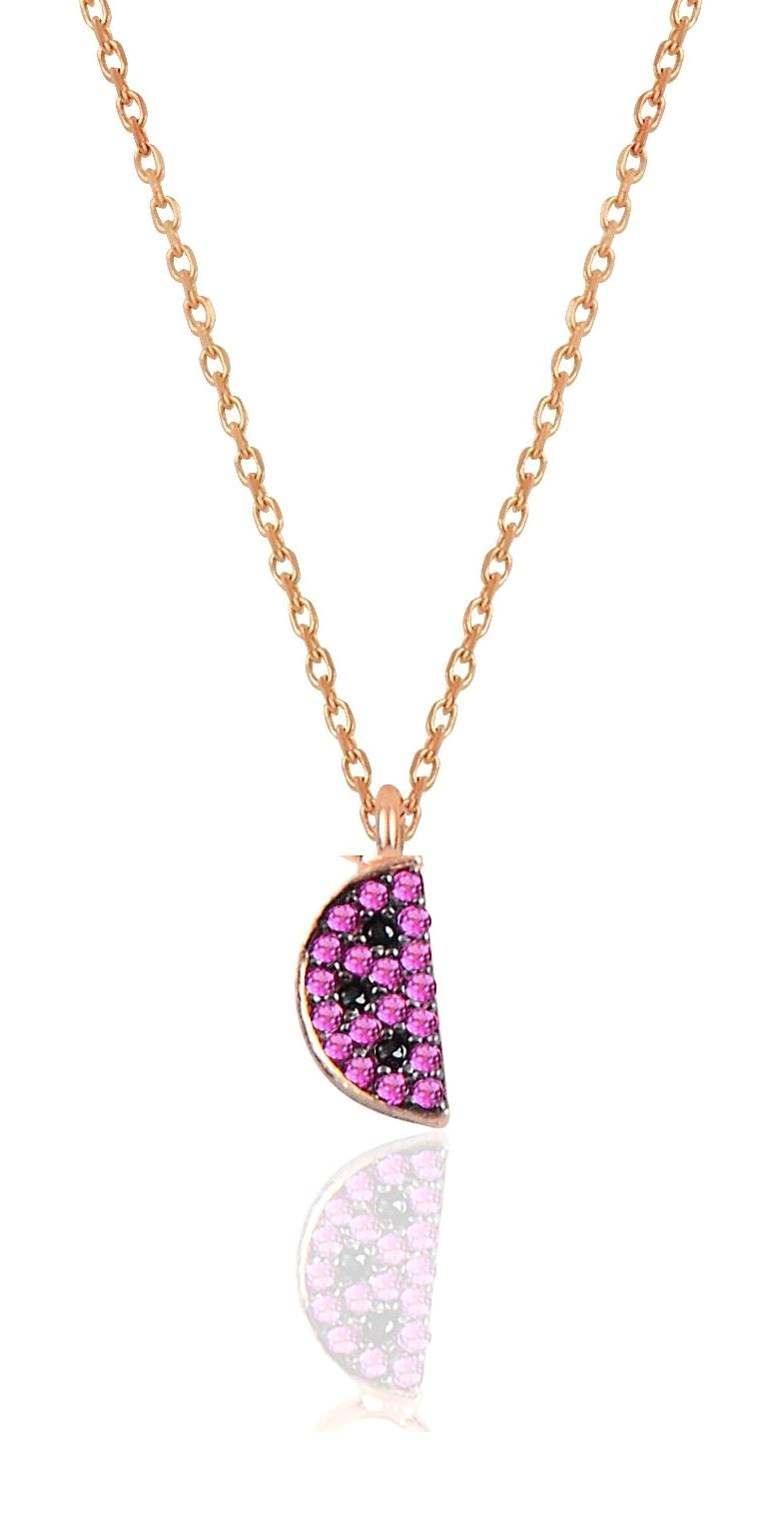 Söğütlü Silver Pembe Zirkon Taşlı 925 Ayar Kararmayan Karpuz Forse Zincir Kadın Gümüş Kolye 45 cm