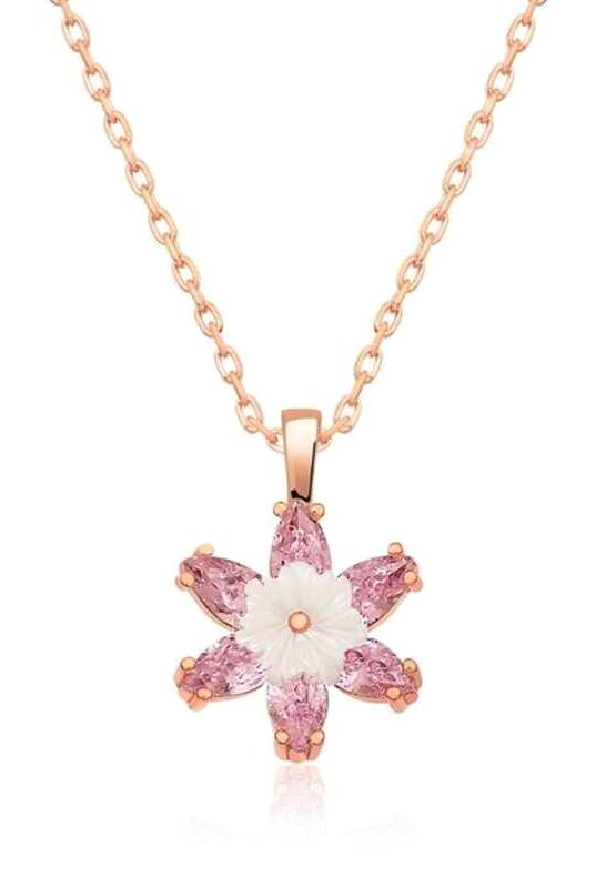 Pirmoda Kelebek Pembe Zirkon 925 Ayar Kararmayan Forse Zincir Kadın Gümüş Kolye 45 cm