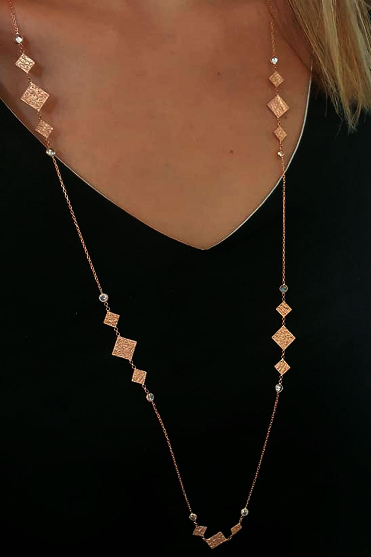 Oseshop Beyaz Zirkon Taşlı 925 Ayar Kararmayan Geometrik Forse Zincir Kadın Gümüş Kolye 90 cm