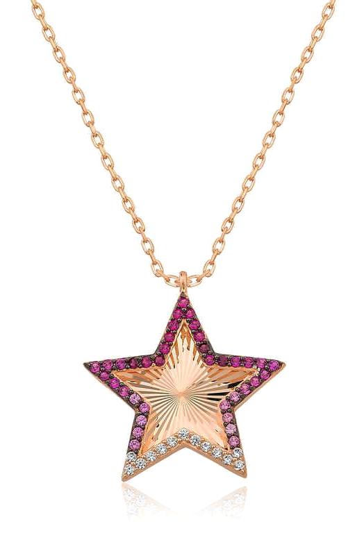 Pirmoda Beyaz Pembe Zirkon Taşlı 925 Ayar Kararmayan Oval Forse Zincir Kadın Gümüş Kolye 45 cm
