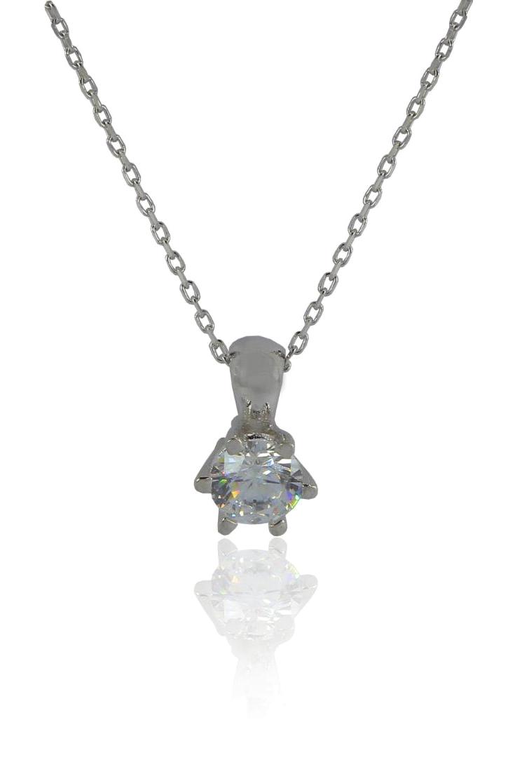 Söğütlü Silver Beyaz Zirkon Taşlı 925 Ayar Kararmayan Tektaş Zincir Kadın Gümüş Kolye 45 cm