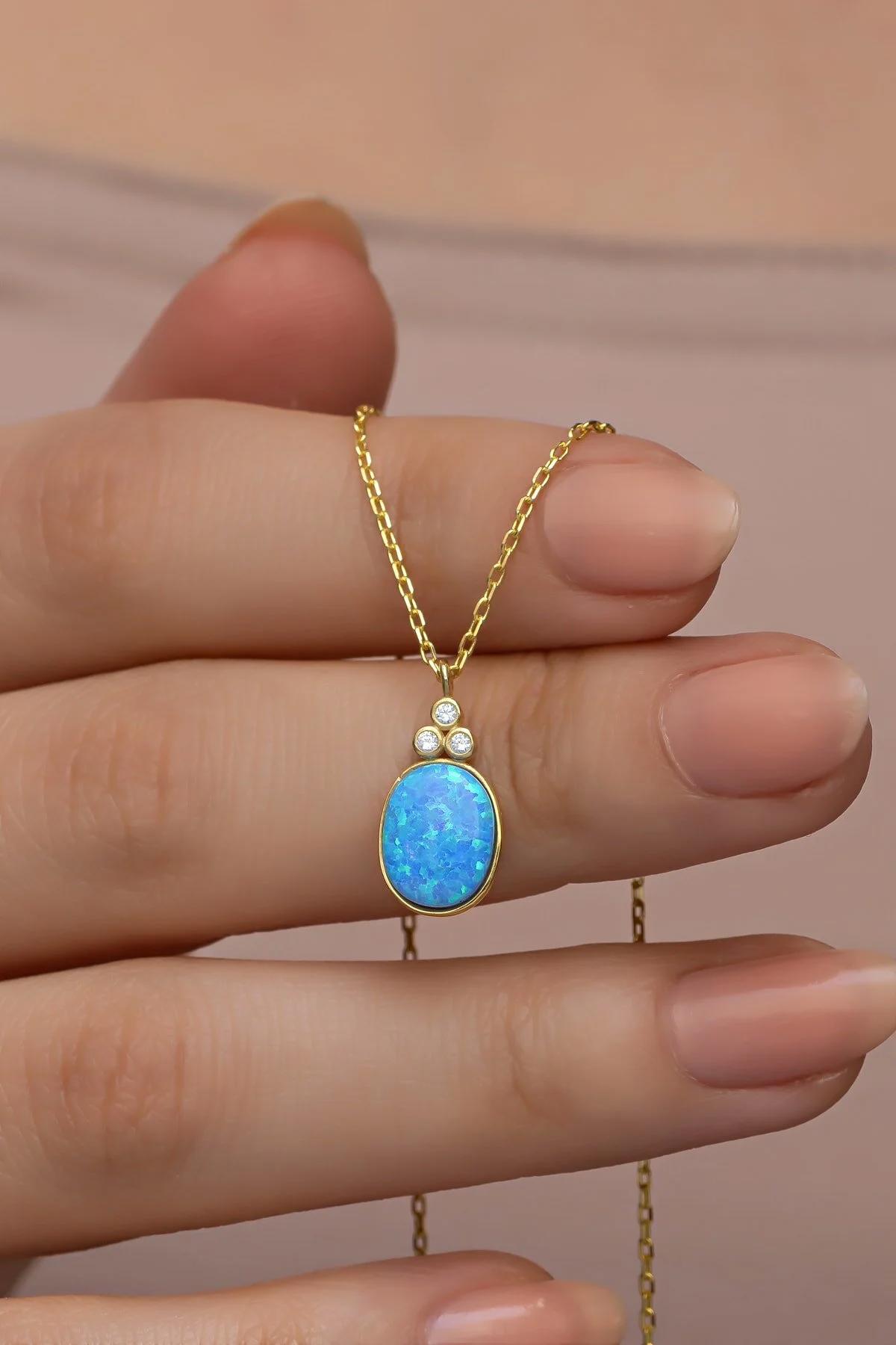 Nereze Kuş Beyaz Mavi Opal Zirkon Taşlı 925 Ayar Kararmayan Forse Zincir Kadın Gümüş Kolye 42 cm
