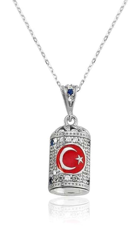 Supertrend Beyaz Kırmızı Zirkon Taşlı 925 Ayar Kararmayan Ay Yıldız Zincir Kadın Gümüş Kolye 45 cm
