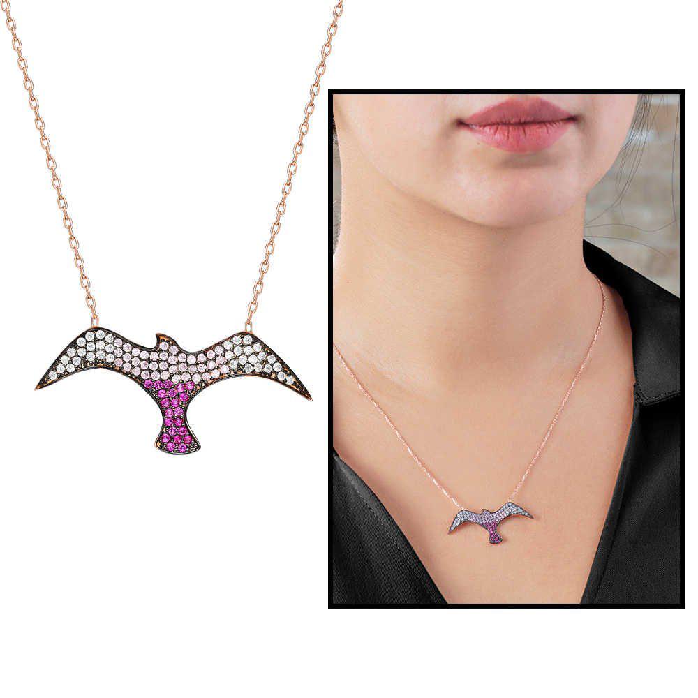 Tesbihane Beyaz Pembe Zirkon Taşlı 925 Ayar Kararmayan Martı Zincir Kadın Gümüş Kolye 45 cm