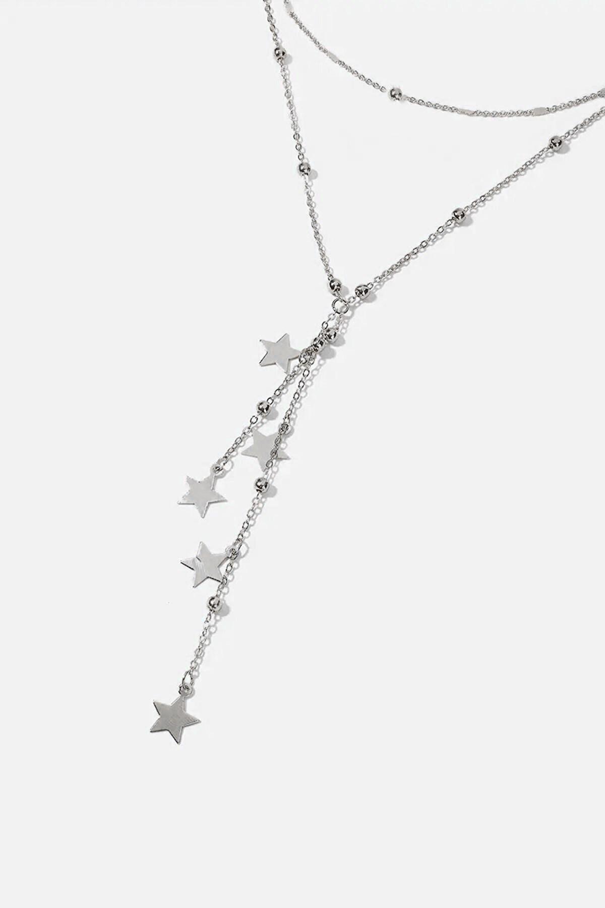 X Lady Accessories Yıldız Zincir Kadın Gümüş Kolye 50 cm