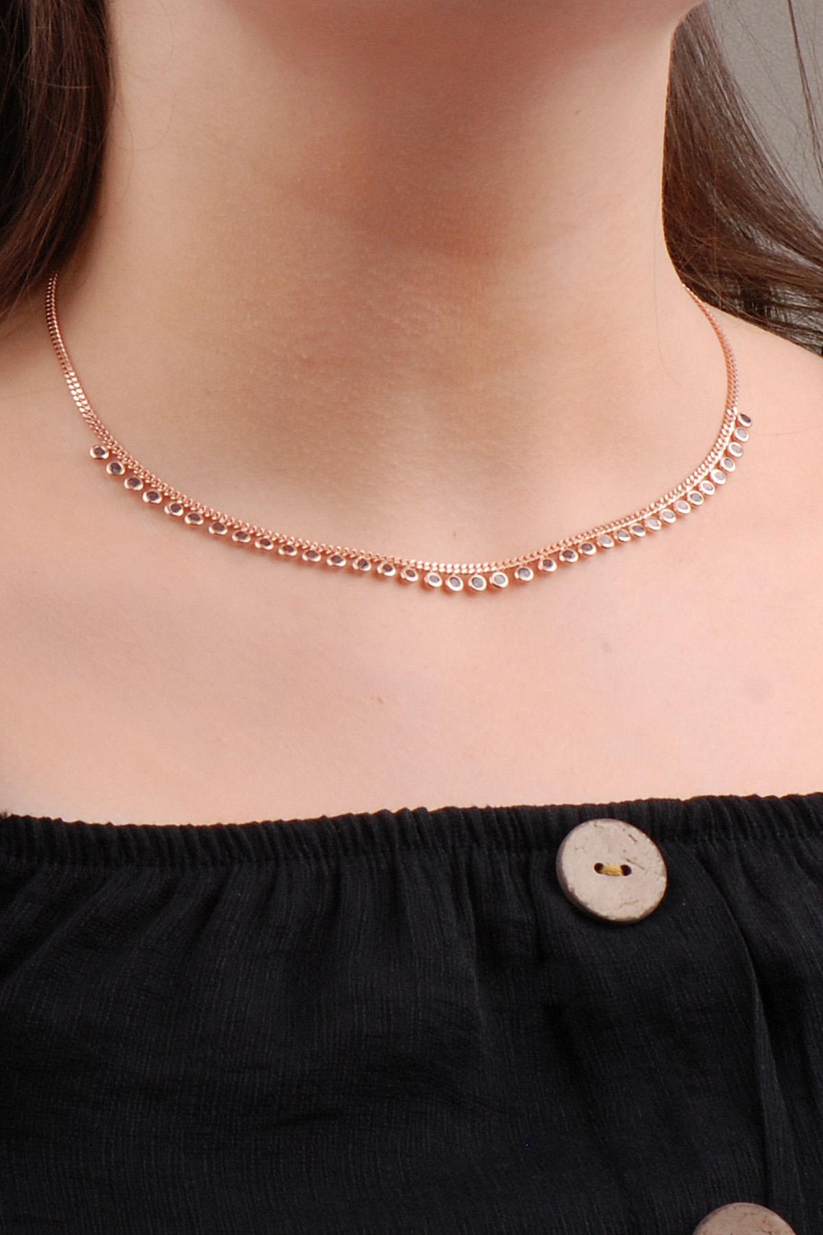 Sümer Telkari Melek Beyaz Topaz Taşlı Kararmayan Choker Yassı Zincir Kadın Gümüş Kolye 45 cm