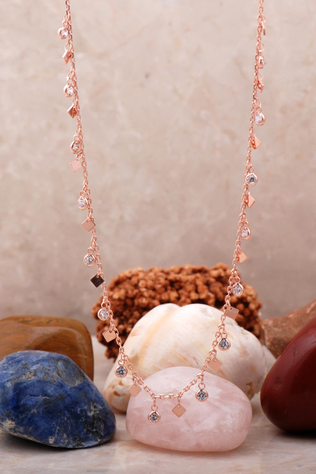 Sümer Telkari Beyaz Zirkon Taşlı Kararmayan Choker Düz Zincir Kadın Gümüş Kolye 47 cm