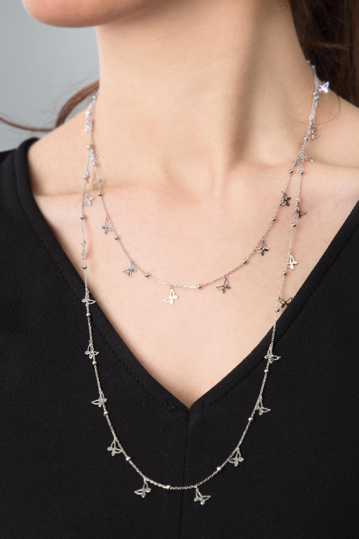 Elika Silver Uğur Böceği Beyaz 925 Ayar Kararmayan Zincir Kadın Gümüş Kolye 43 cm