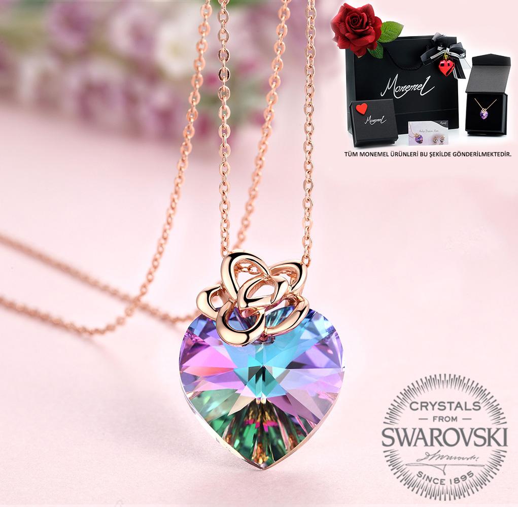 Swarovski Beyaz Swarovski Taşlı 925 Ayar Evet Kararmayan Kalp Zincir Kadın Gümüş Kolye 46 cm