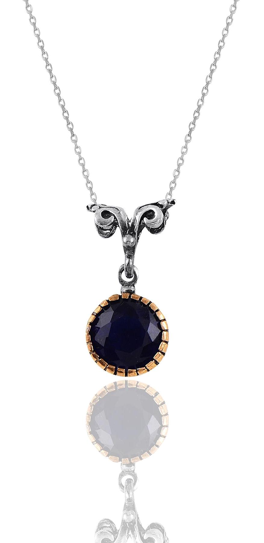 Söğütlü Silver Siyah Safir Taşlı 925 Ayar Kararmayan Daire Forse Zincir Kadın Gümüş Kolye 45 cm