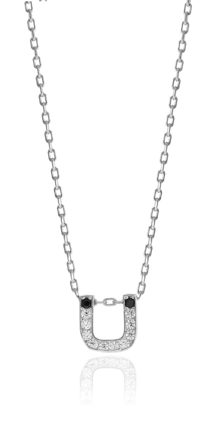 Söğütlü Silver Beyaz Zirkon Taşlı Ü Harfli 925 Ayar Kararmayan Forse Zincir Kadın Gümüş Kolye 40 cm