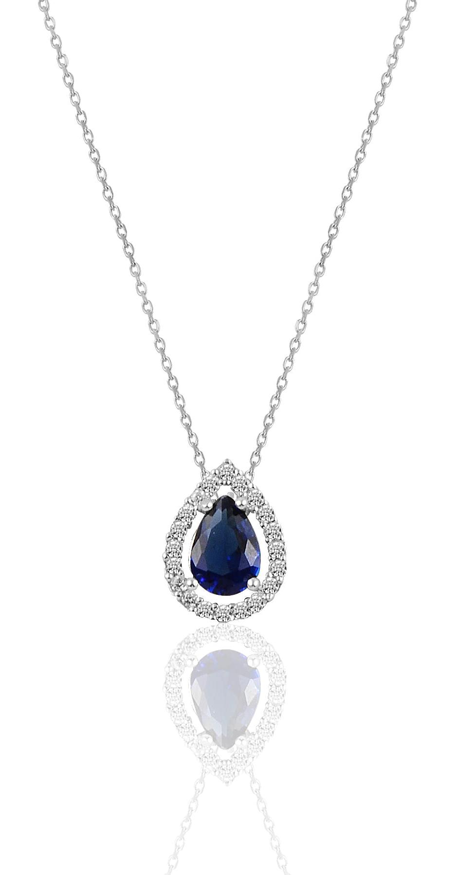 Söğütlü Silver Beyaz Mavi Safir Zirkon Taşlı 925 Ayar Kararmayan Forse Zincir Kadın Gümüş Kolye 45 cm