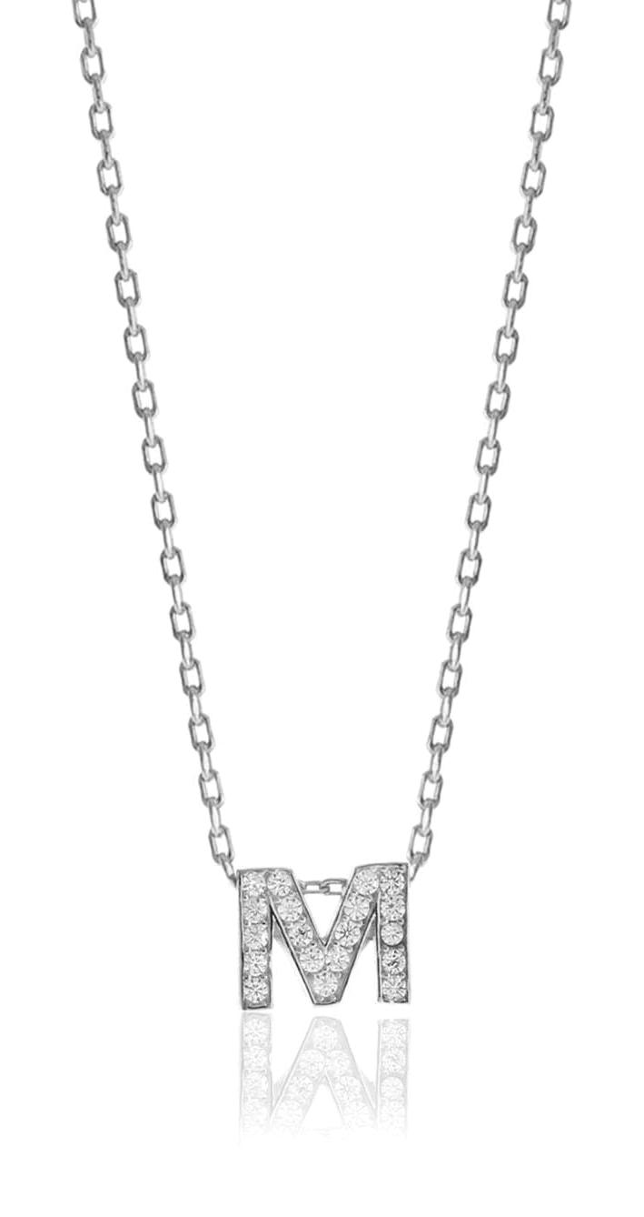Söğütlü Silver Beyaz Zirkon Taşlı M Harfli 925 Ayar Kararmayan Forse Zincir Kadın Gümüş Kolye 40 cm