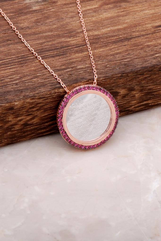 Sümer Telkari Pembe Rubin Taşlı Kararmayan Düz Zincir Kadın Gümüş Kolye 50 cm