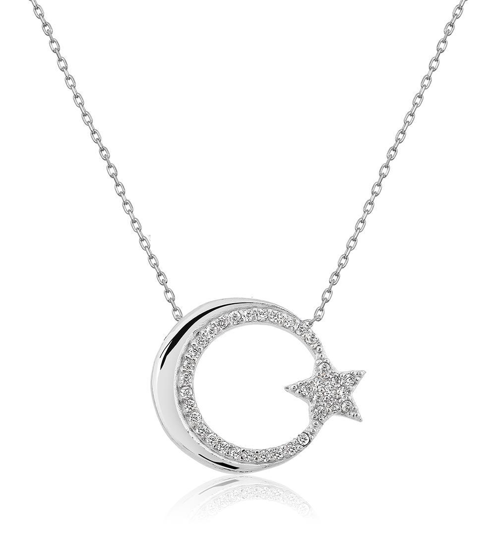 Elika Silver Kartanesi Beyaz Zirkon Taşlı 925 Ayar Kararmayan Düz Zincir Kadın Gümüş Kolye 43 cm