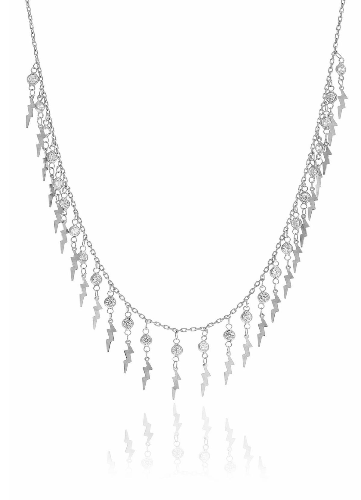 Söğütlü Silver Beyaz Zirkon Taşlı 925 Ayar Kararmayan Şimşek Forse Zincir Kadın Gümüş Kolye 42 cm