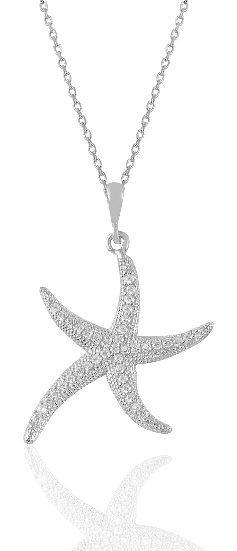 Söğütlü Silver Beyaz Zirkon Taşlı 925 Ayar Kararmayan Deniz Yıldızı Forse Zincir Kadın Gümüş Kolye 45 cm
