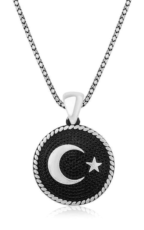Pirmoda Çember Beyaz 925 Ayar Kararmayan Ay Yıldız Zincir Erkek Gümüş Kolye 45 cm