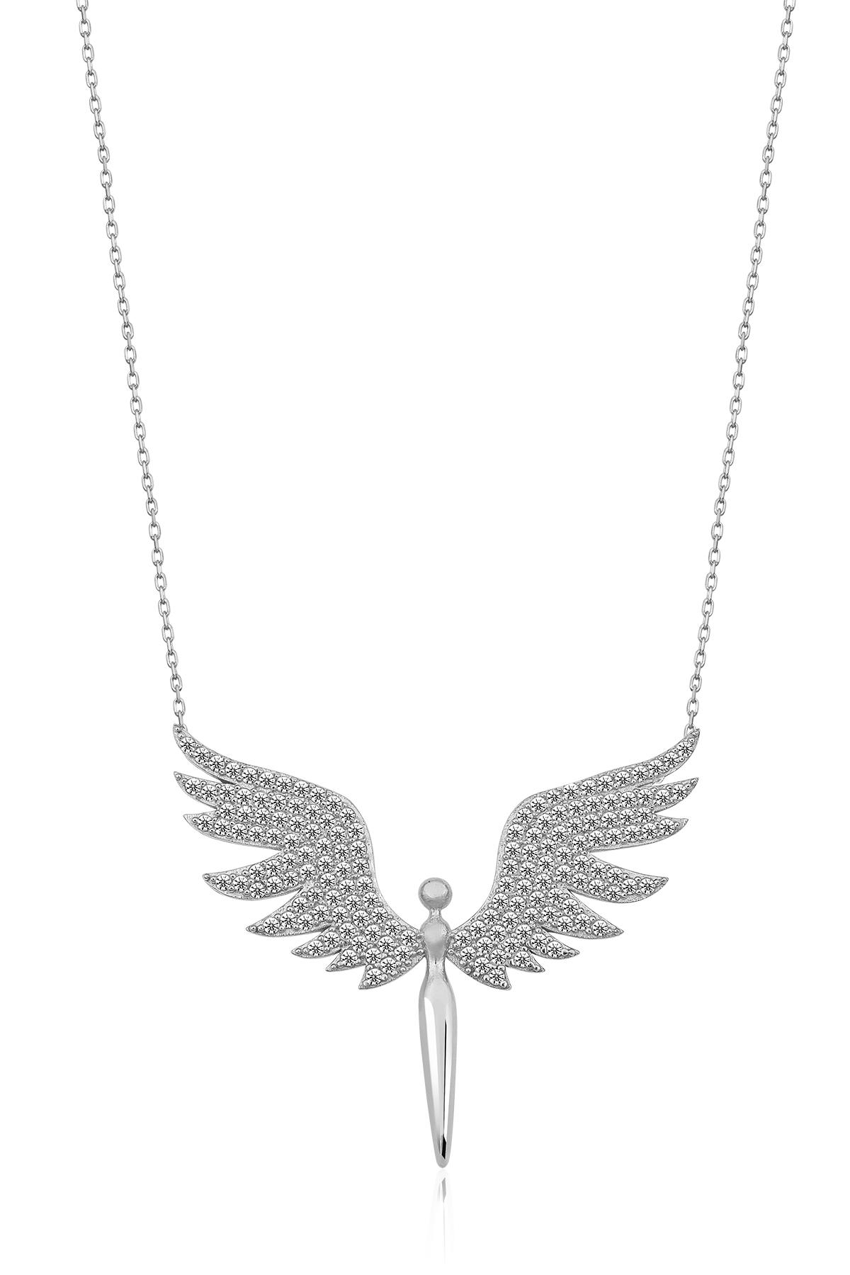Elika Silver Kalp Beyaz Zirkon Taşlı 925 Ayar Kararmayan Düz Zincir Kadın Gümüş Kolye 45 cm