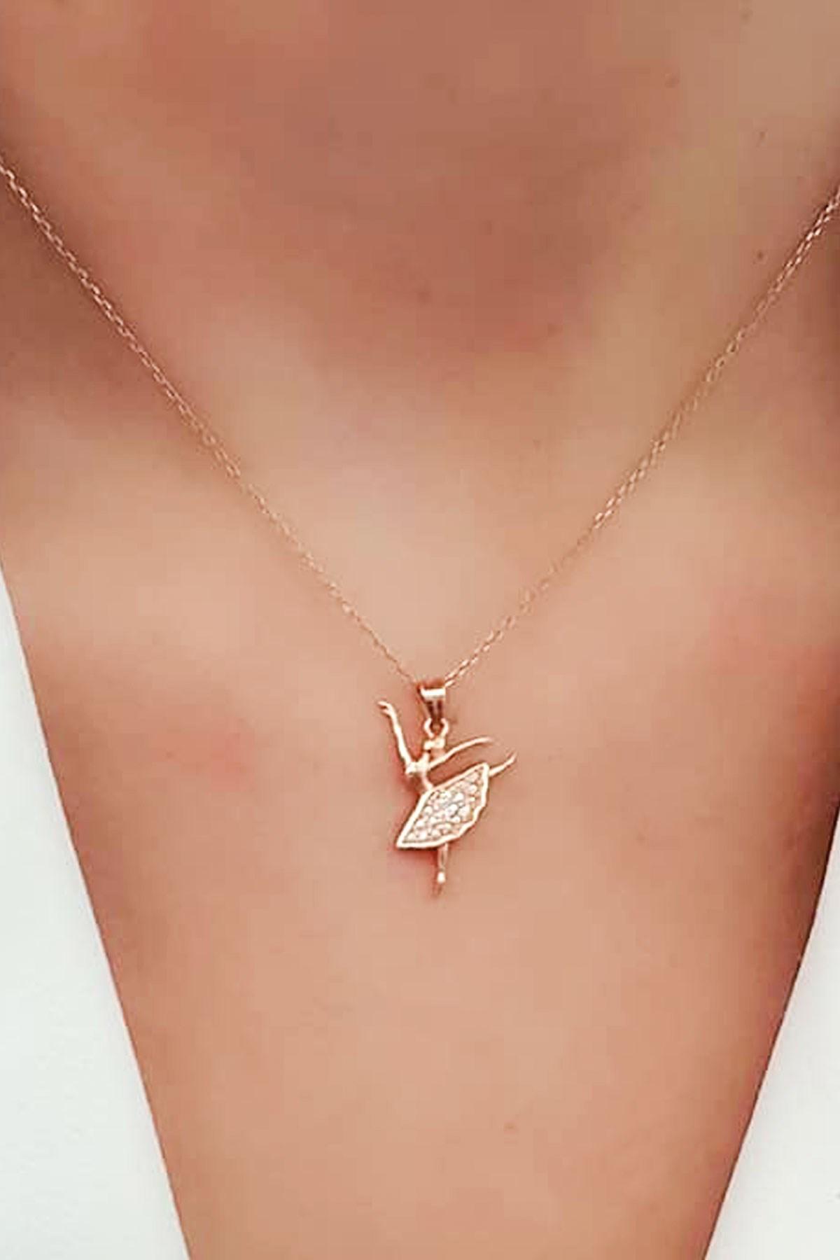Oseshop Beyaz Zirkon Taşlı 925 Ayar Kararmayan Balerin Forse Zincir Kadın Gümüş Kolye 45 cm