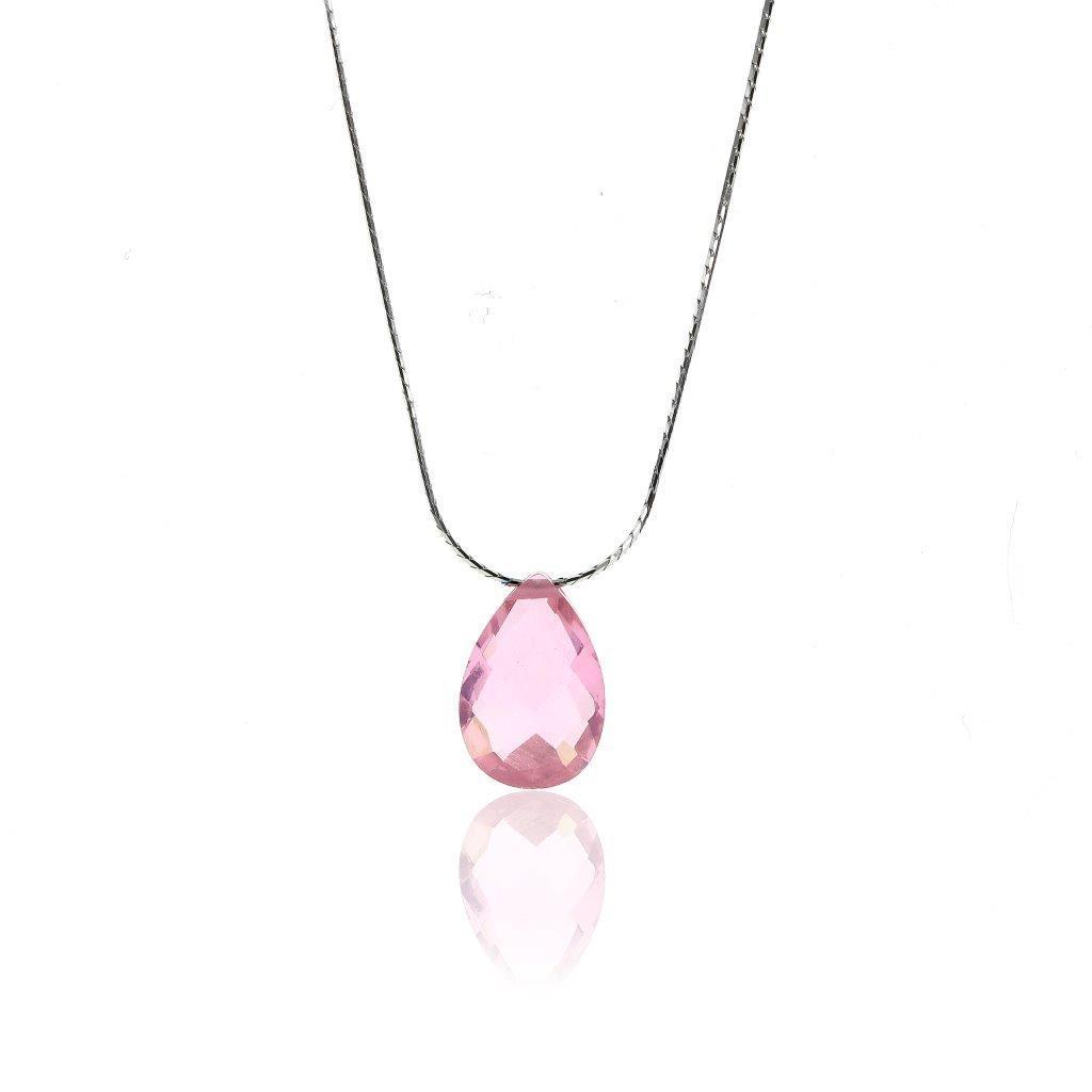 Söğütlü Silver Pembe Kuvars Taşlı 925 Ayar Kararmayan Forse Zincir Kadın Gümüş Kolye 45 cm