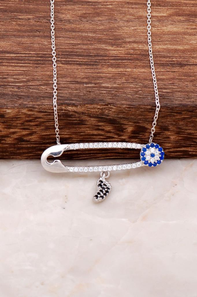 Sümer Telkari Çok Renkli Safir Zirkon Taşlı Kararmayan Yuvarlak Düz Zincir Kadın Gümüş Kolye 46 cm