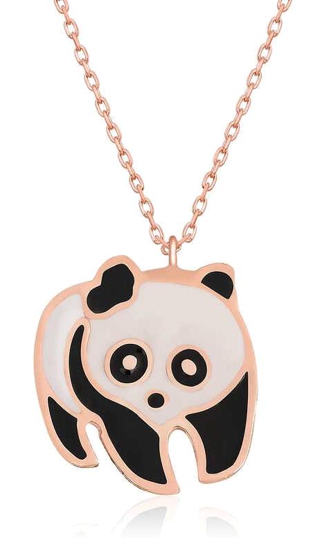 Supertrend Beyaz Siyah Oniks Zirkon Taşlı 925 Ayar Kararmayan Panda Zincir Kadın Gümüş Kolye 45 cm