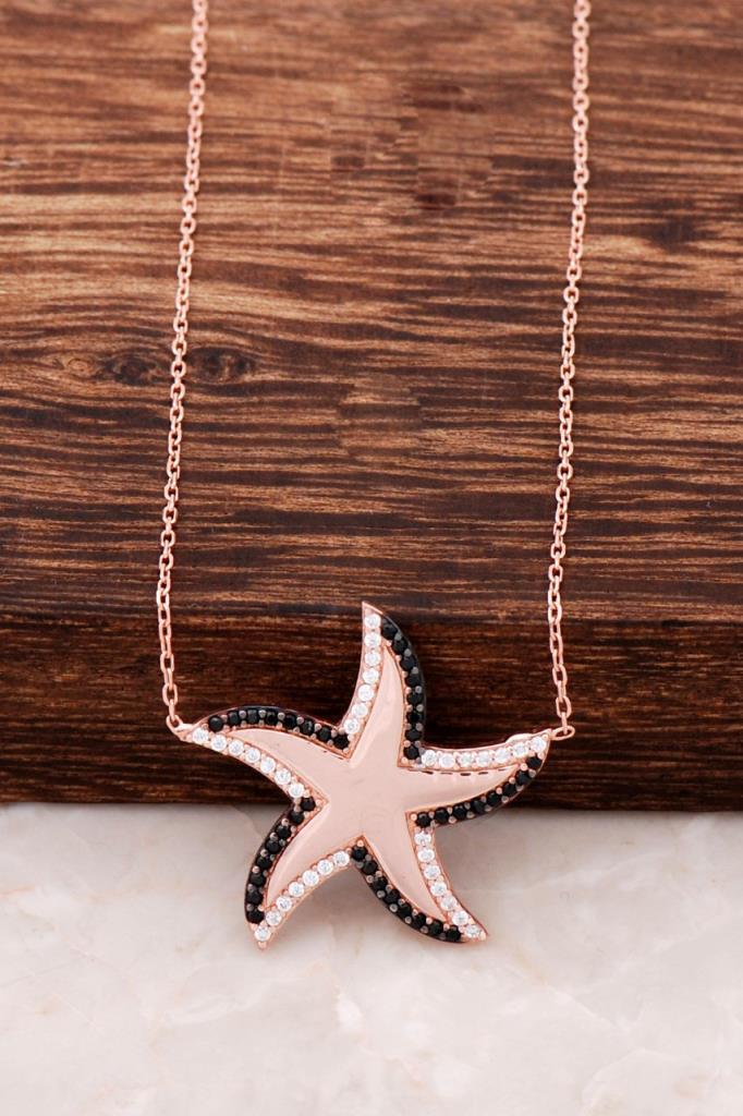Sümer Telkari Beyaz Siyah Safir Zirkon Taşlı Kararmayan Kalp Düz Zincir Kadın Gümüş Kolye 45 cm