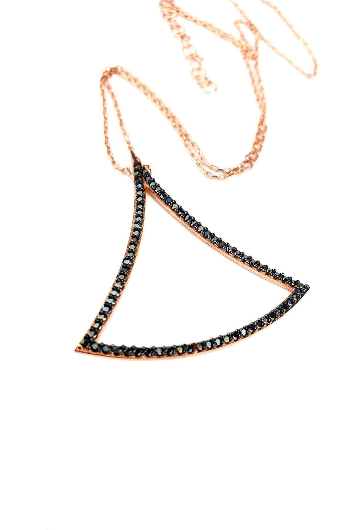 Oseshop Siyah Oniks Taşlı 925 Ayar Kararmayan Geometrik Forse Zincir Kadın Gümüş Kolye 45 cm