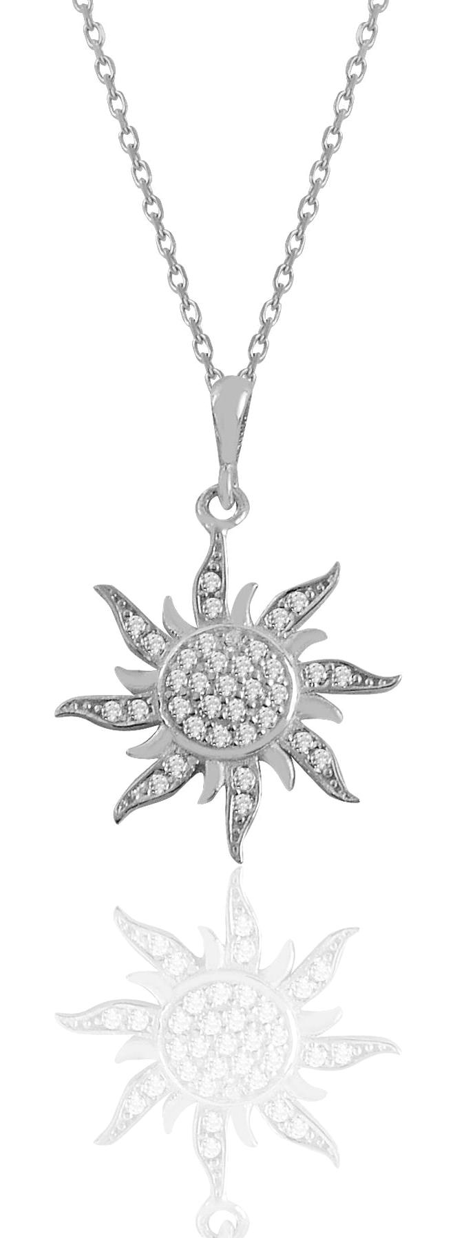 Söğütlü Silver Beyaz Zirkon Taşlı 925 Ayar Kararmayan Güneş Forse Zincir Kadın Gümüş Kolye 45 cm