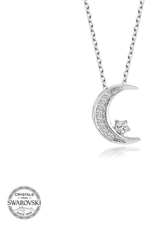 Supertrend Beyaz Swarovski Taşlı 925 Ayar Kararmayan Ay Zincir Kadın Gümüş Kolye 50 cm
