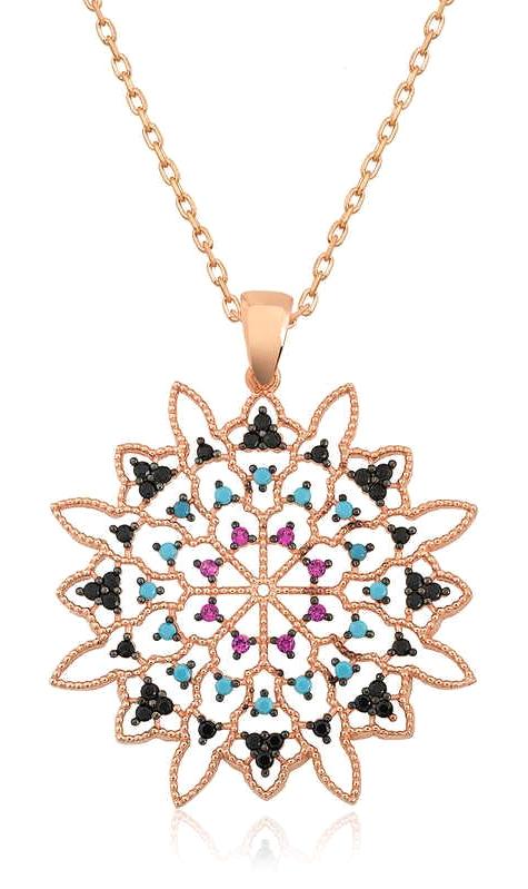 Supertrend Çok Renkli Zirkon Taşlı 925 Ayar Kararmayan Geometrik Zincir Kadın Gümüş Kolye 45 cm