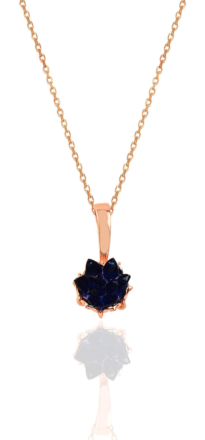 Söğütlü Silver Lacivert Zirkon Taşlı 925 Ayar Kararmayan Lotus Çiçeği Forse Zincir Kadın Gümüş Kolye 45 cm