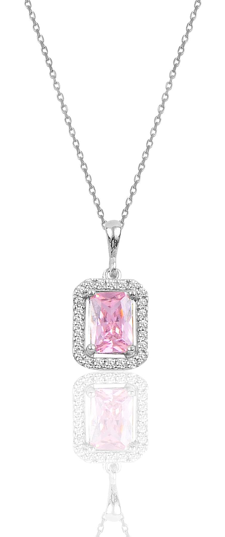 Söğütlü Silver Beyaz Pembe Kuvars Taşlı 925 Ayar Kararmayan Forse Zincir Kadın Gümüş Kolye 45 cm