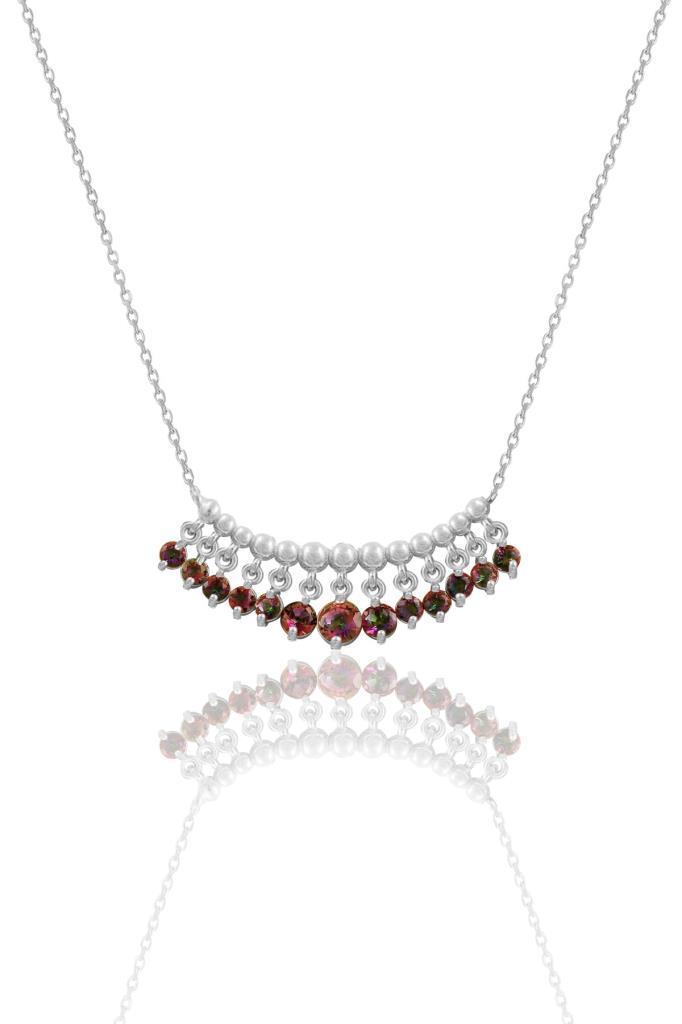 Söğütlü Silver Fuşya Topaz Taşlı 925 Ayar Kararmayan Yuvarlak Forse Zincir Kadın Gümüş Kolye 44 cm