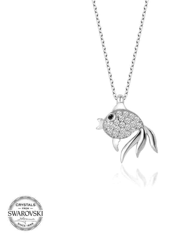 Supertrend Beyaz Swarovski Taşlı 925 Ayar Kararmayan Balık Zincir Kadın Gümüş Kolye 50 cm