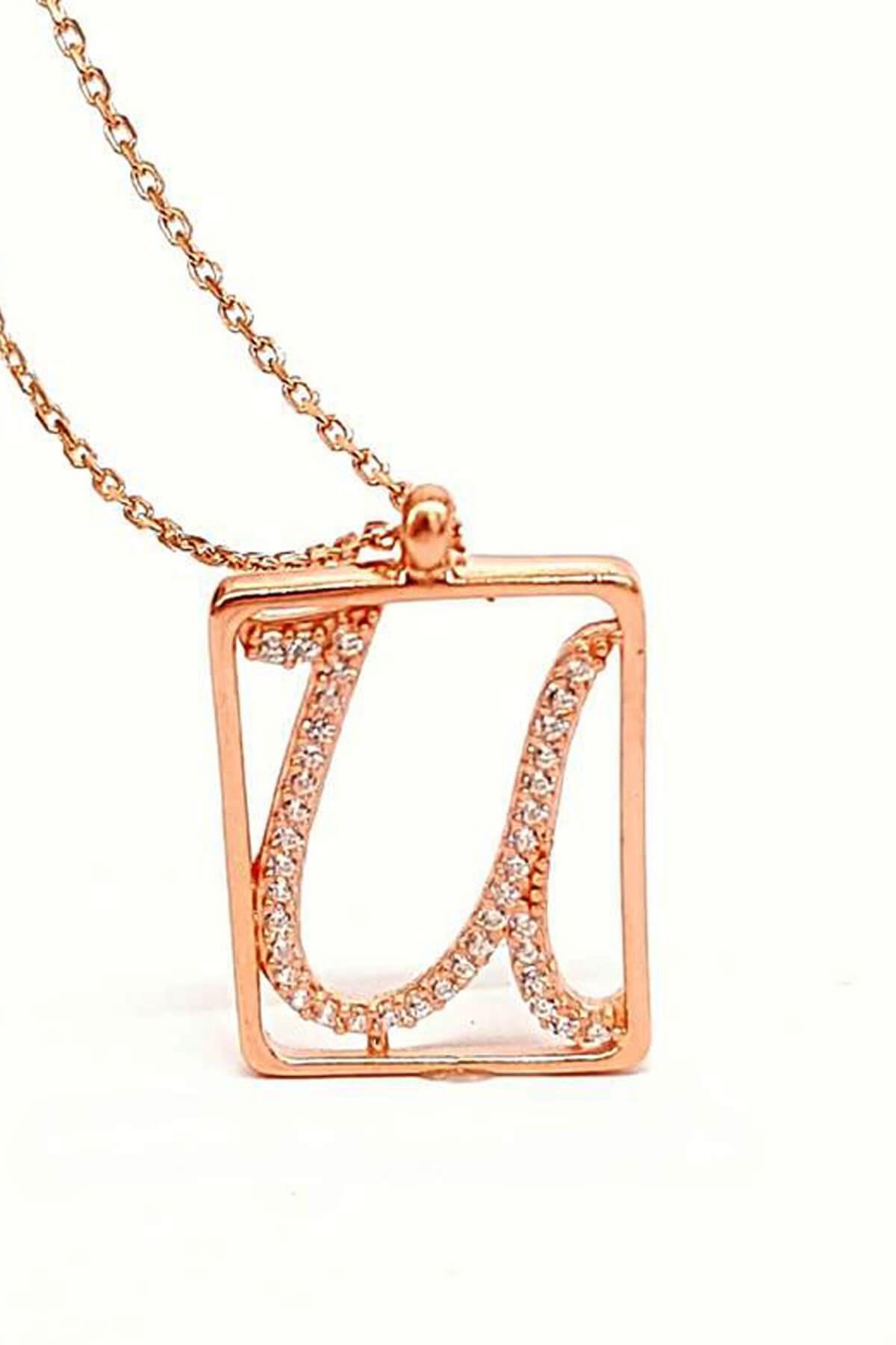 Oseshop Beyaz Zirkon Taşlı U Harfli 925 Ayar Kararmayan Forse Zincir Kadın Gümüş Kolye 45 cm