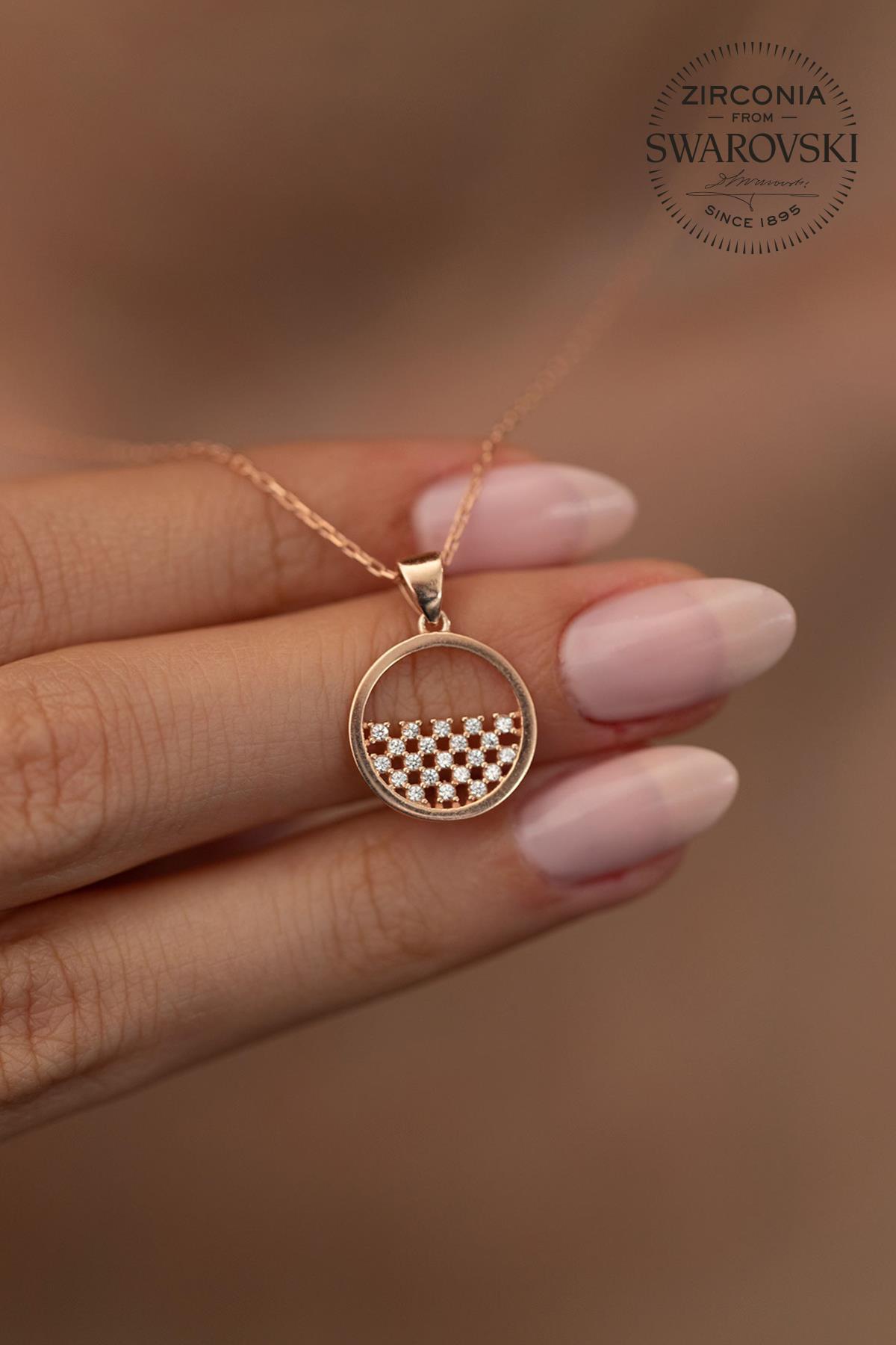 Swarovski Beyaz Zirkon Taşlı Kararmayan Yuvarlak Düz Zincir Kadın Gümüş Kolye 45 cm
