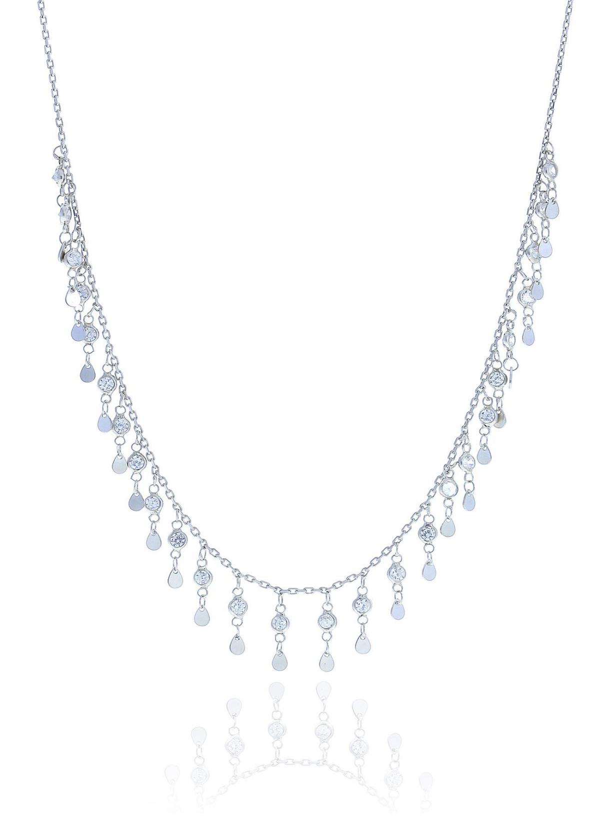 Söğütlü Silver Damla Beyaz Zirkon Taşlı 925 Ayar Kararmayan Forse Zincir Kadın Gümüş Kolye 42 cm