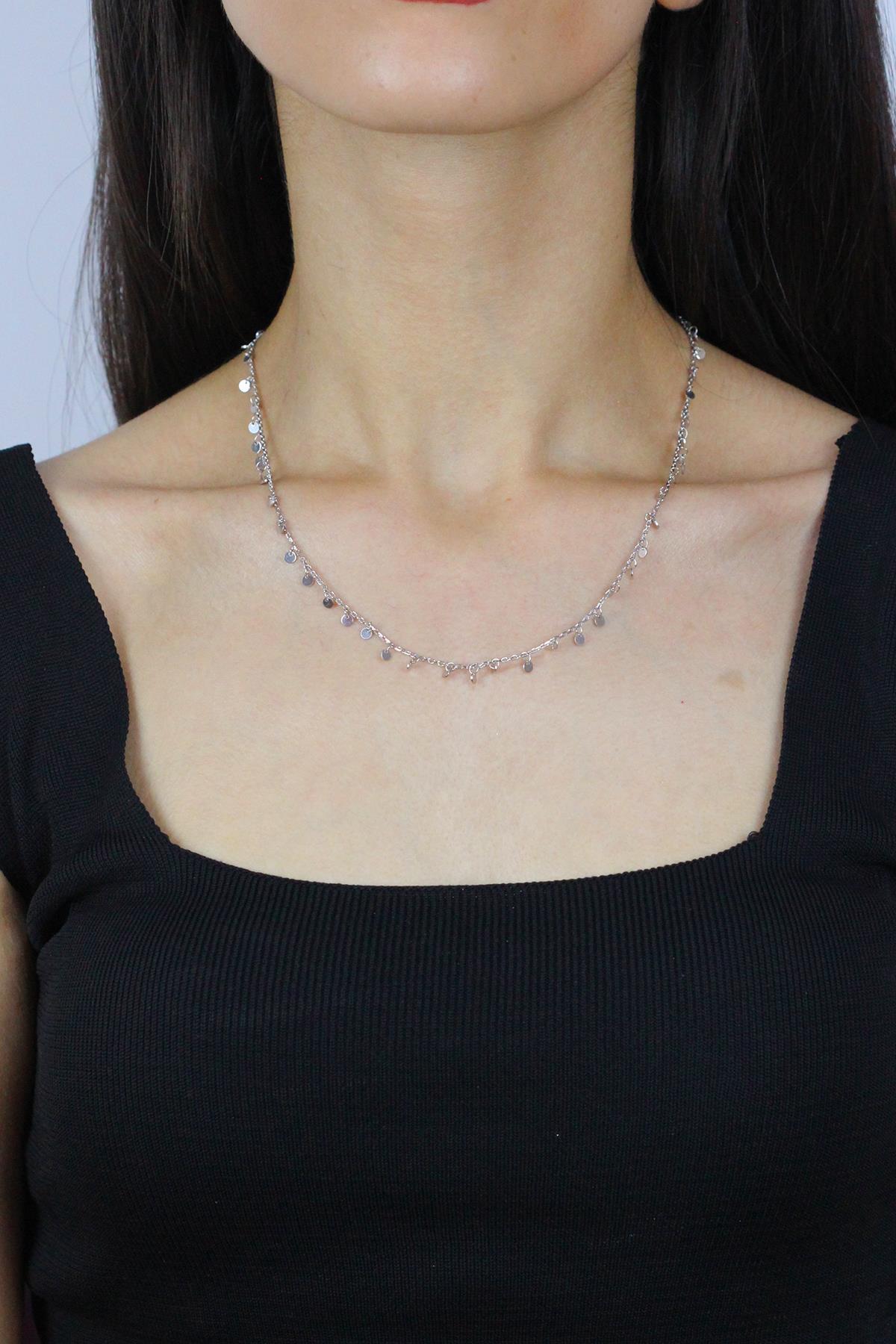 Sümer Telkari Yıldız Beyaz Kararmayan Choker Düz Zincir Kadın Gümüş Kolye 42 cm